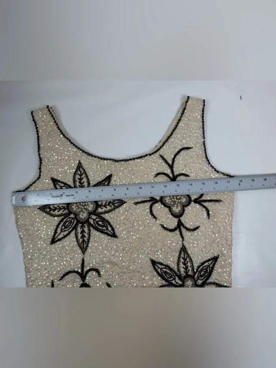 Vintage Beaded Black and cream sleeve less top - Picture 8 of 13